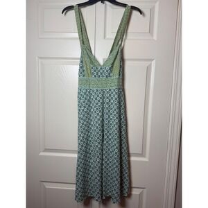 Scrapbook Women Green Geometric Floral Empire Waist Cross Back Sundress Large